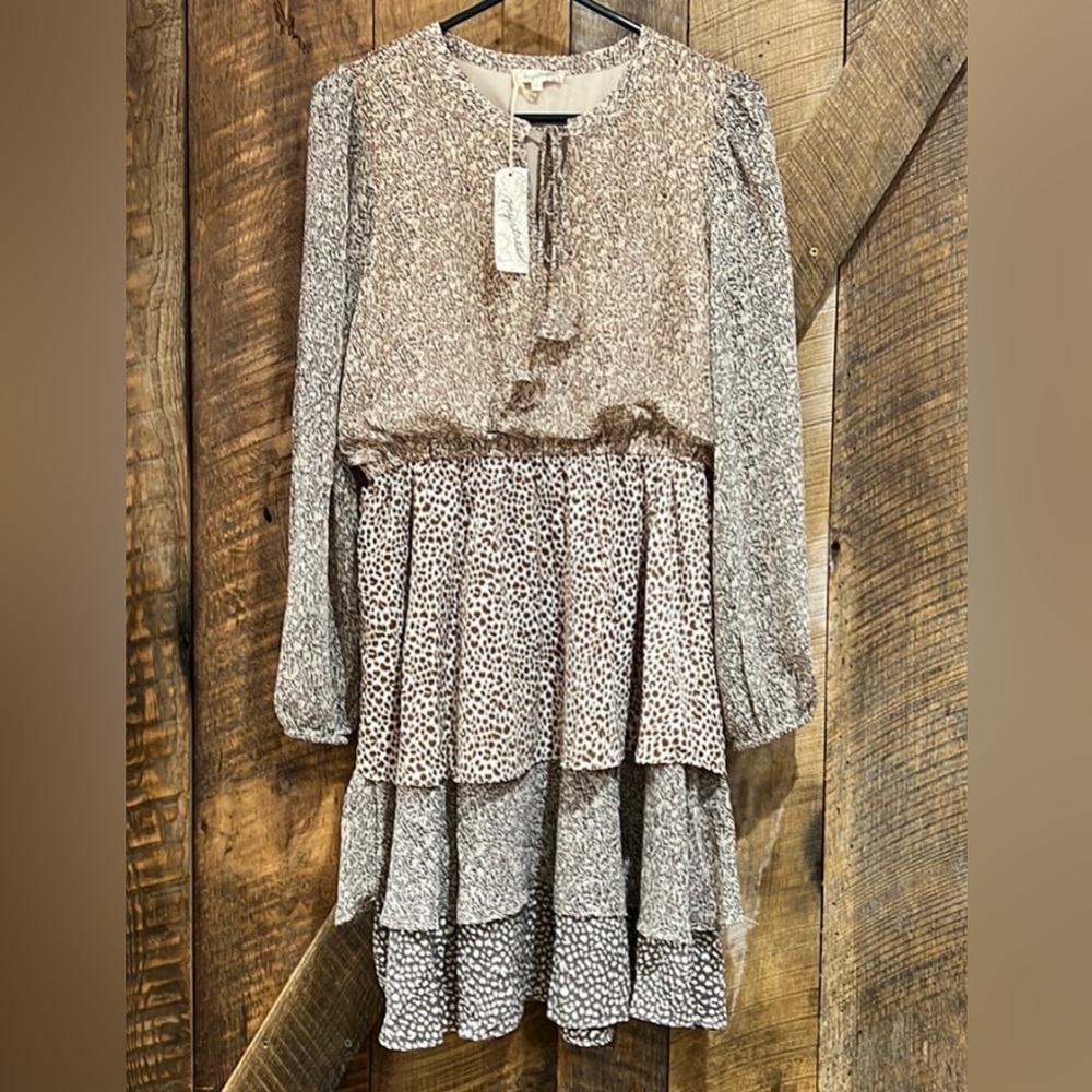 NWT MYSTREE Toffee Mix Print Ruffle Skirt Dress
